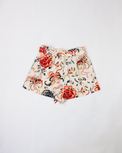 Zara - Trafaluc Collection Shorts M - Medium Beige with red, navy and orange floral and dragon print