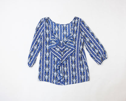 Blue Rain Blouse S - Small Blue and white
