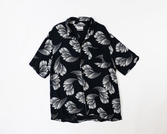CIRCLE OF TRUST Shirt XXL Black with White Plant Pattern