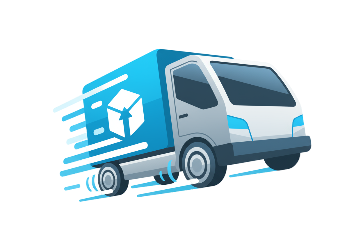 cool, fast moving package delivery truck icon. .no background